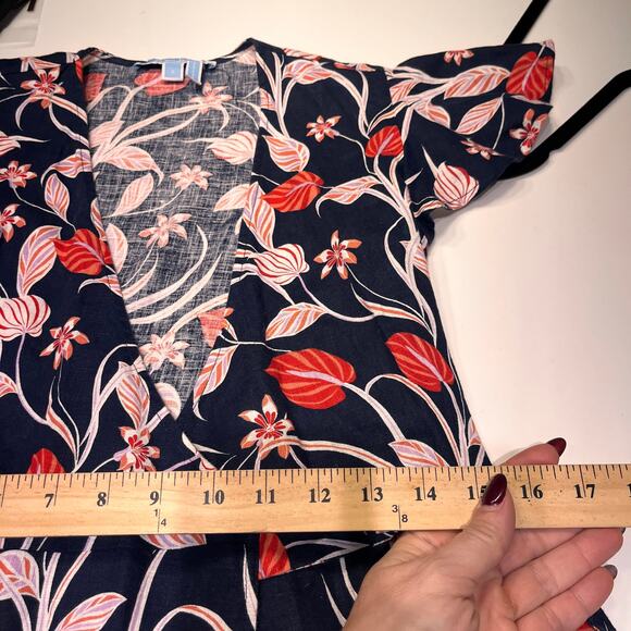 Draper James Black Floral 100% Linen Wrap Midi Dress Size 0 - Picture 9 of 10